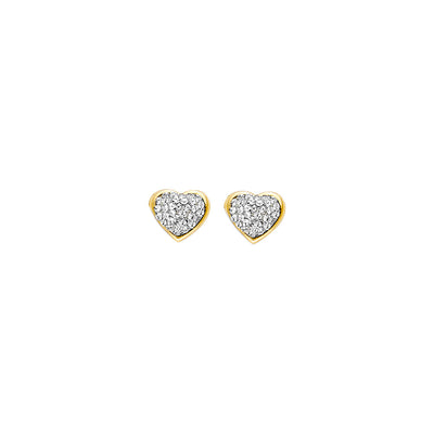 14K Yellow Gold Heart Stud CZ Earrings
