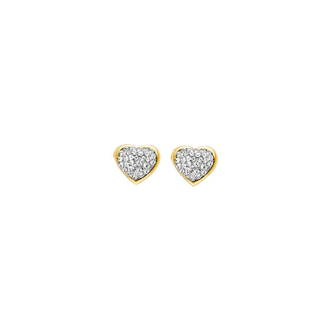 14K Yellow Gold Heart Stud CZ Earrings
