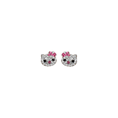 14K Yellow Gold Cat Stud CZ Earrings