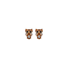 Load image into Gallery viewer, 14K Yellow Gold OWL Stud CZ Earrings
