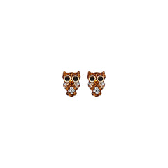 14K Yellow Gold OWL Stud CZ Earrings