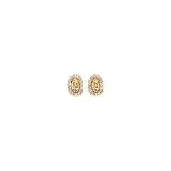 14K Yellow Gold Religious Guadalupe Stud CZ Earrings