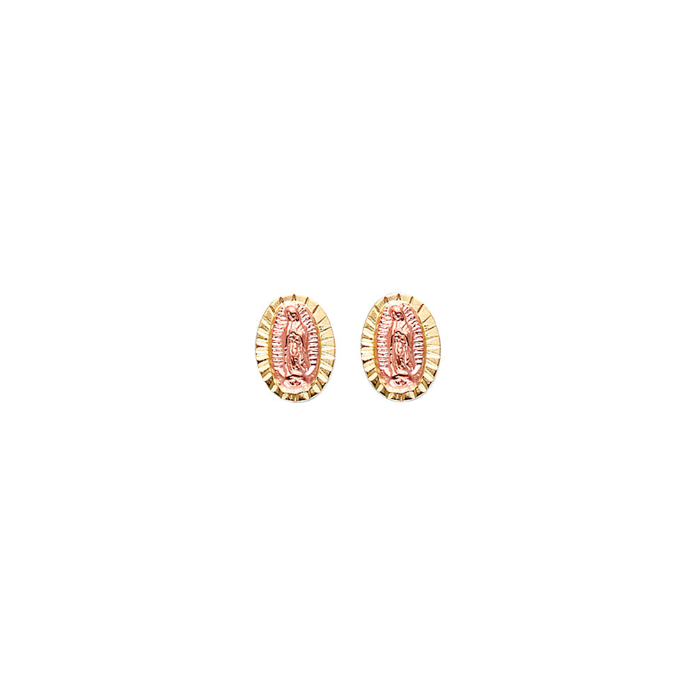 14K Two Tone Gold Religious Stud CZ Earrings