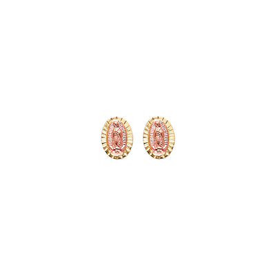 14K Two Tone Gold Religious Stud CZ Earrings