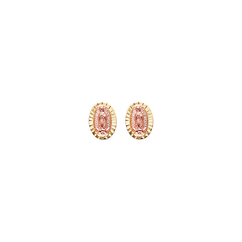 14K Two Tone Gold Religious Stud CZ Earrings