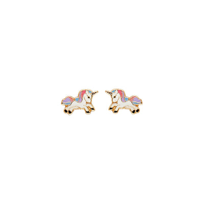 14K Yellow Gold Unicorn Stud Earrings