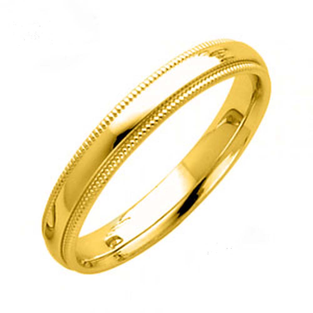 14K Yellow Gold 4MM Classic Comfort Fit Wedding Band with Milgrain Edging