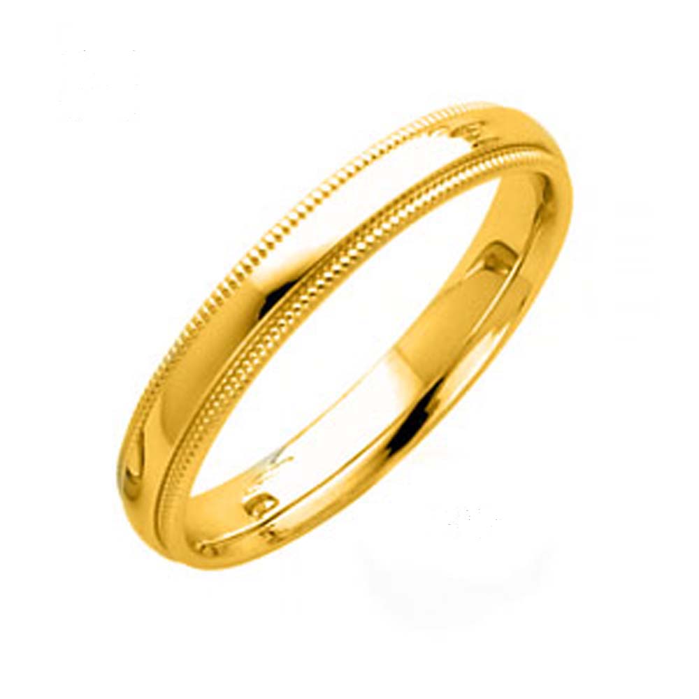 14K Yellow Gold 8MM Classic Comfort Fit Wedding Band with Milgrain Edging