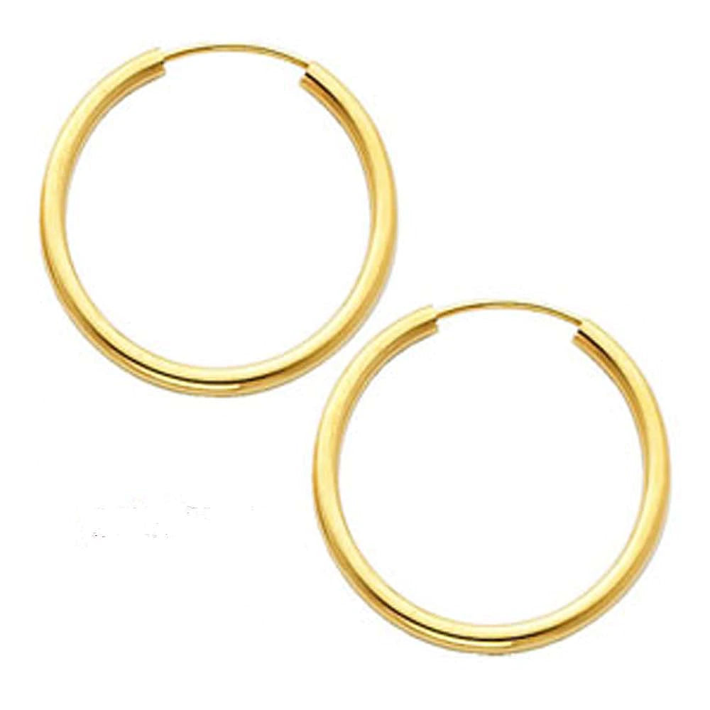 14K Yellow Gold 2mm Endless Hoop Earrings
