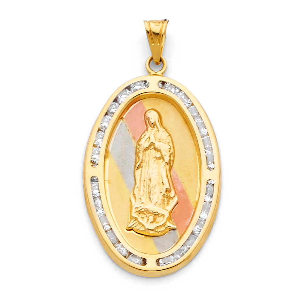 14K Yellow Gold Guadalupe CZ Religious Pendant