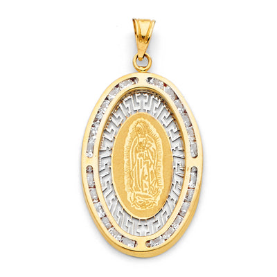 14K Yellow Gold Guadalupe CZ Religious Pendant
