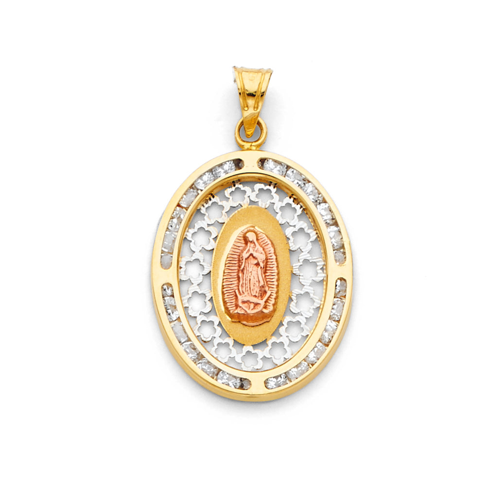 14K Yellow Gold Guadalupe CZ Religious Pendant