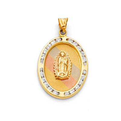 14K Yellow Gold Guadalupe CZ Religious Pendant