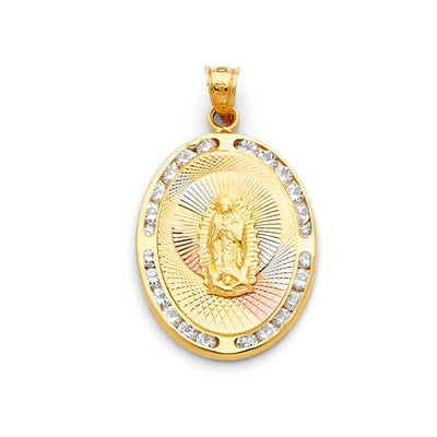 14K Yellow Gold Guadalupe CZ Religious Pendant