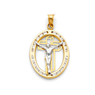 14K Yellow Gold Guadalupe CZ Religious Pendant