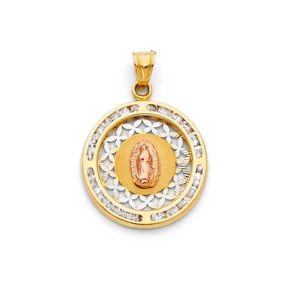 14K Yellow Gold Guadalupe CZ Religious Pendant