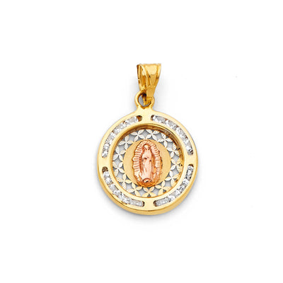 14K Yellow Gold Guadalupe CZ Religious Pendant