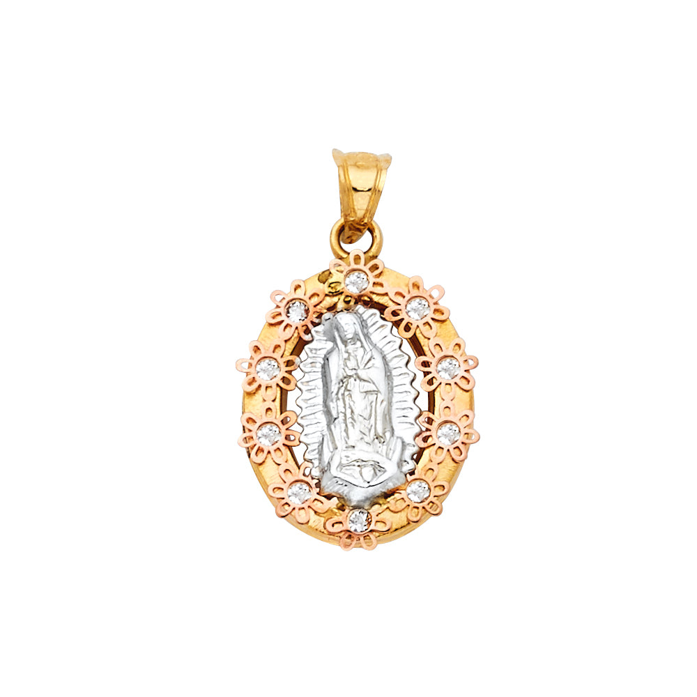 14K Two Tone Guadalupe CZ Religious Pendant