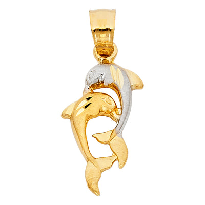 14K Two Tone 12mm Dolphin Pendant