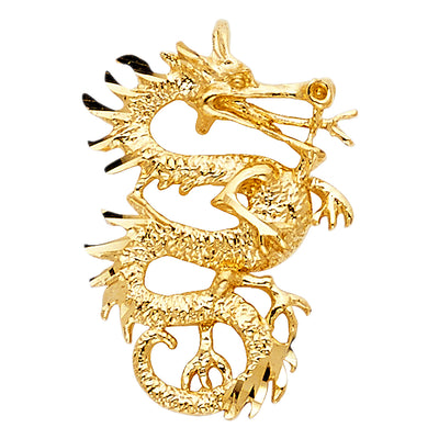 14K Yellow Gold 17mm Dragon Pendant