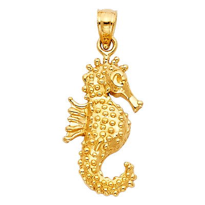 14K Yellow Gold 12mm Sea Horse Pendant