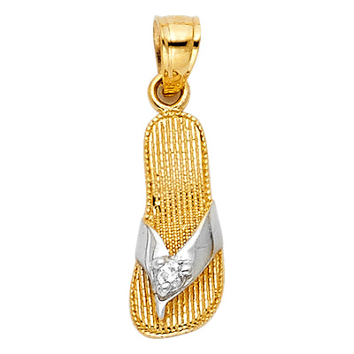 14K Two Tone 6mm CZ Sandal Pendant