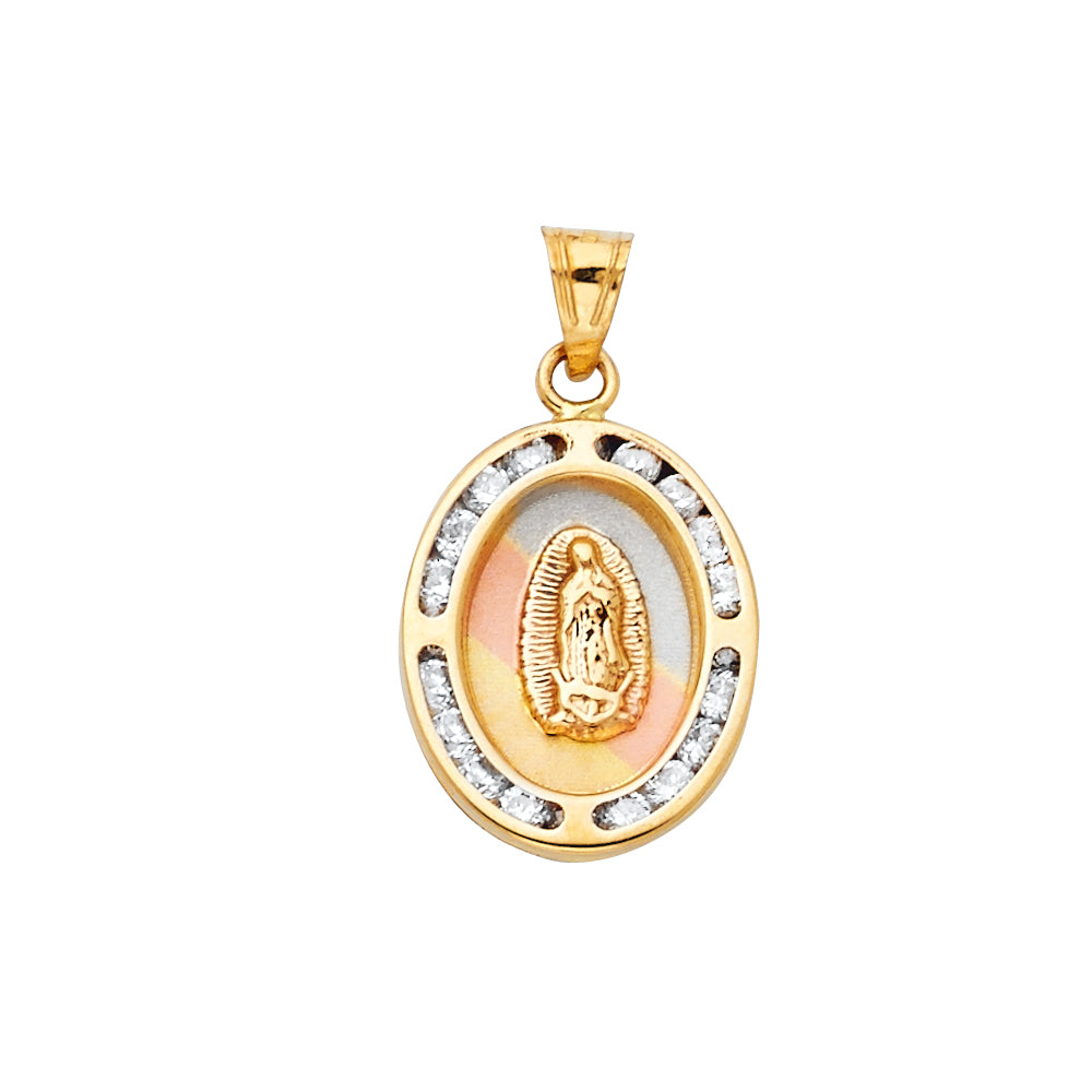 14K Yellow Gold 13mm Guadalupe CZ Religious Pendant