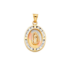 Load image into Gallery viewer, 14K Yellow Gold 13mm Guadalupe CZ Religious Pendant