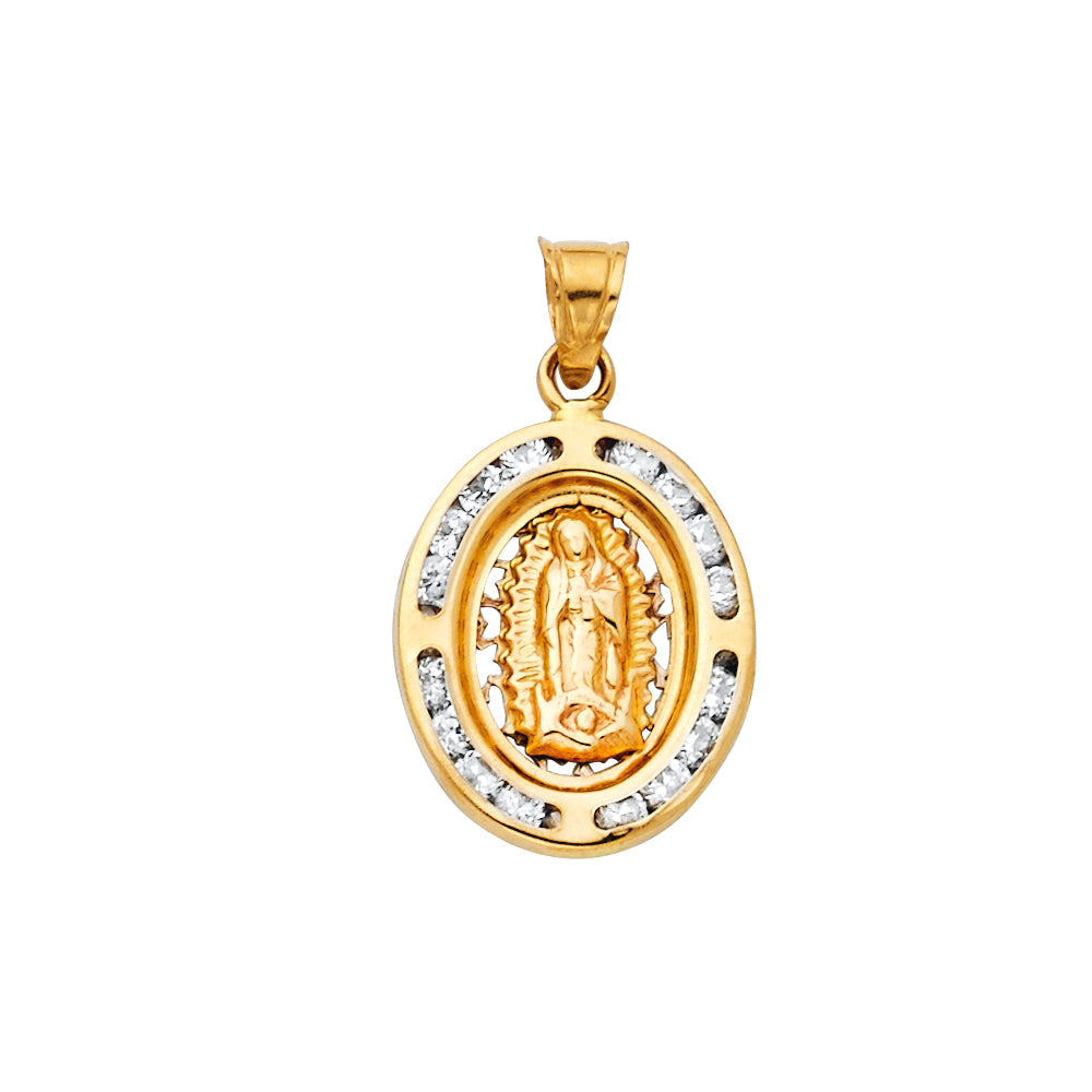 14K Yellow Gold 13mm Guadalupe CZ Religious Pendant