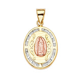 14K Tri Color 14mm CZ Guadalupe Medal Pendant