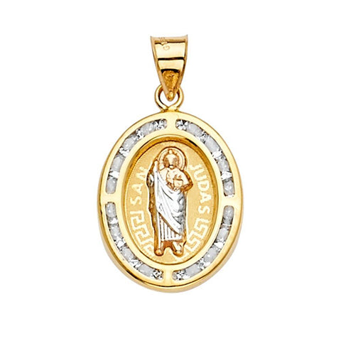 14K Tri Color 14mm CZ San Judas Medal Pendant