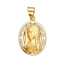 Load image into Gallery viewer, 14K Yellow Gold 14mm CZ Guadalupe Medal Pendant