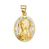 14K Yellow Gold 14mm CZ Guadalupe Medal Pendant