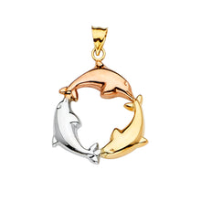 Load image into Gallery viewer, 14K Tri Color 24mm Dolphin Pendant