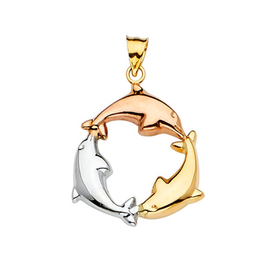 14K Tri Color 24mm Dolphin Pendant