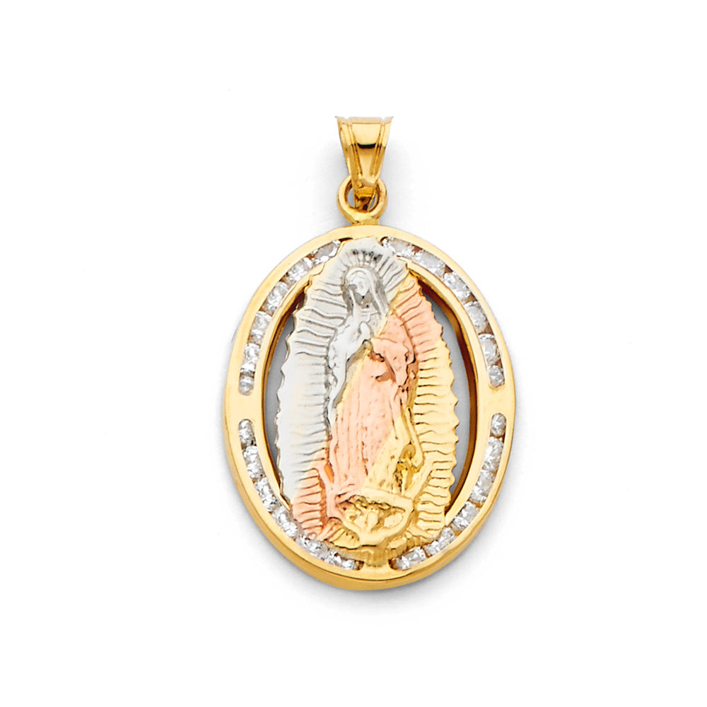 14K Yellow Gold 15mm Guadalupe CZ Religious Pendant