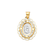 Load image into Gallery viewer, 14K Two Tone 15mm Guadalupe CZ Religious Pendant