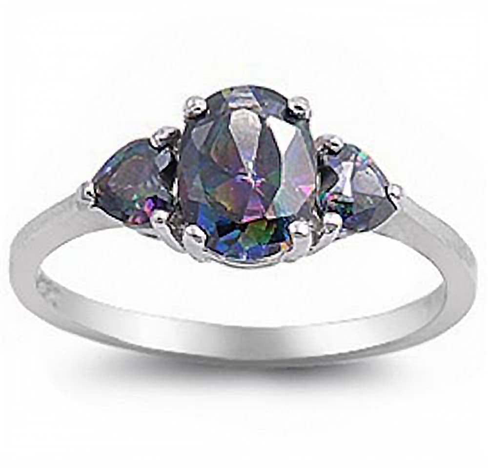 Sterling Silver Three stone Rainbow Topaz Ring With CZ Stones
