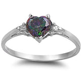 Sterling Silver Rainbow Cubic Zirconia Heart And White Cubic Zirconia RingAnd Width 7mm