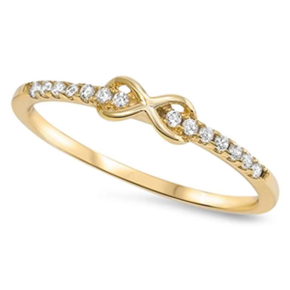 Sterling Silver Yellow Gold Plated Infinity Ring with Cz StonesAndWidth 7 mm