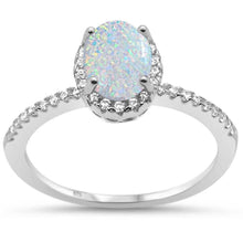 Load image into Gallery viewer, Sterling Silver Oval White Opal Halo Cubic Zirconia Ring with CZ stone And Width 15MM