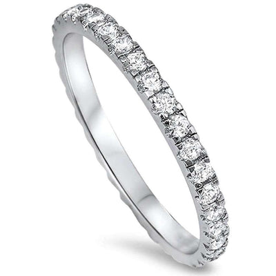 Sterling Silver New Micro PaveRound Cz Eternity Style Band Ring with CZ StonesAndWidth 2mm