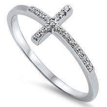 Load image into Gallery viewer, Sterling Silver Hot Trend Sideways Cross Cubic Zirconia RingAnd Width 10mm