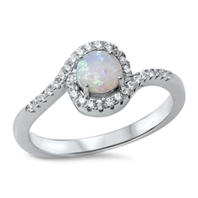 Sterling Silver Halo White Opal and Cubic Zirconia Ring With CZ StonesAndWidth 9mm
