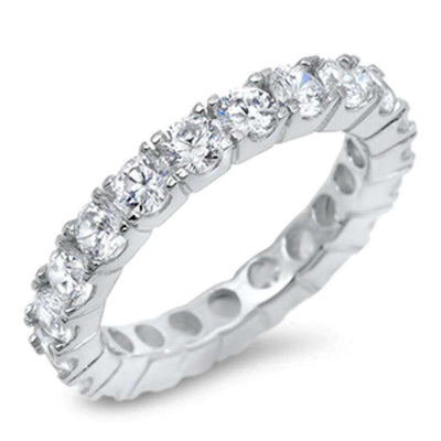 Sterling Silver 4 Prong Round Cubic Zirconia Eternity Band Ring with CZ StonesAndWidth 4mm