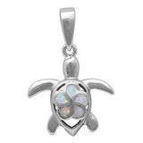 Sterling Silver White Opal Plumeria On Turtle Pendant