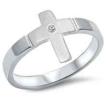 Load image into Gallery viewer, Sterling Silver Sideway Cross With Cubic Zirconia Ring Stones