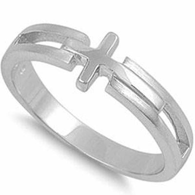 Sterling Silver Sideway Cross Ring