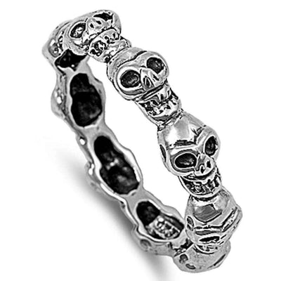 Sterling Silver Solid Skull Band Style Ring AndWidth 4mm