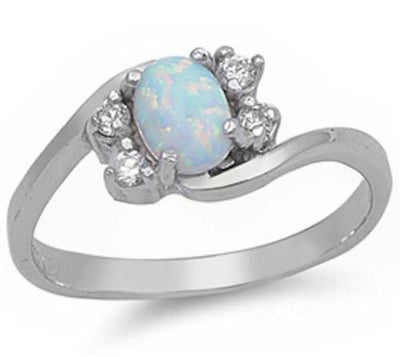 Sterling Silver White Fire Opal & Cz Ring with CZ stone 5.6